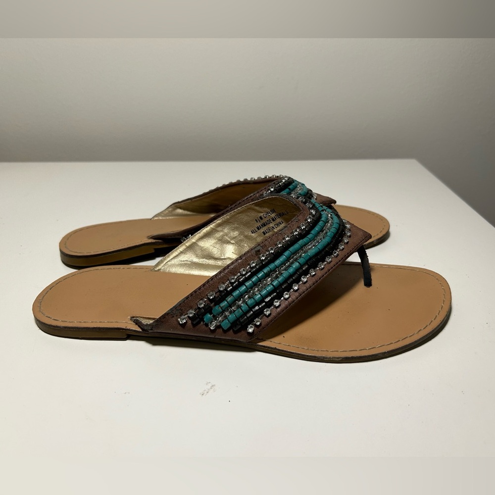 Flat sandal - Brown leather fashion sandal size 8.5